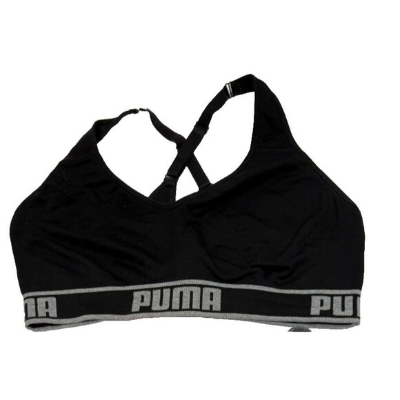 Puma Sports Bra XL Black Logo Pull On Wireless Seamless Adjustable Crossback‎ - Picture 2 of 3